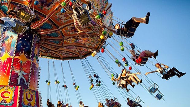 Having fun at an amusement park