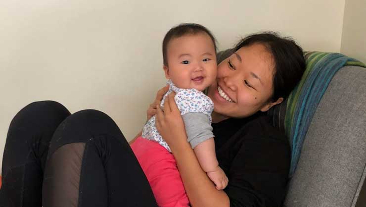 It’s all smiles and laughs when baby Amilea and au pair Misaki are together.